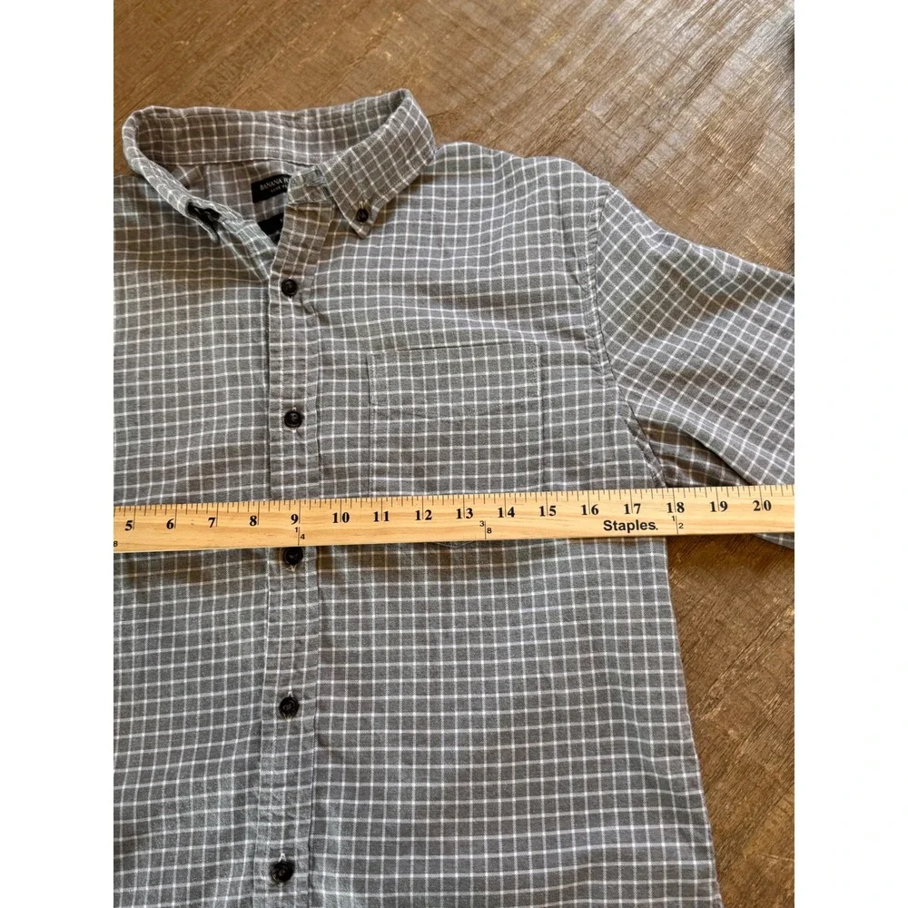 Banana Republic Luxe Flannel Shirt Mens Medium Slim‎ Fit Grey Windowpane Check